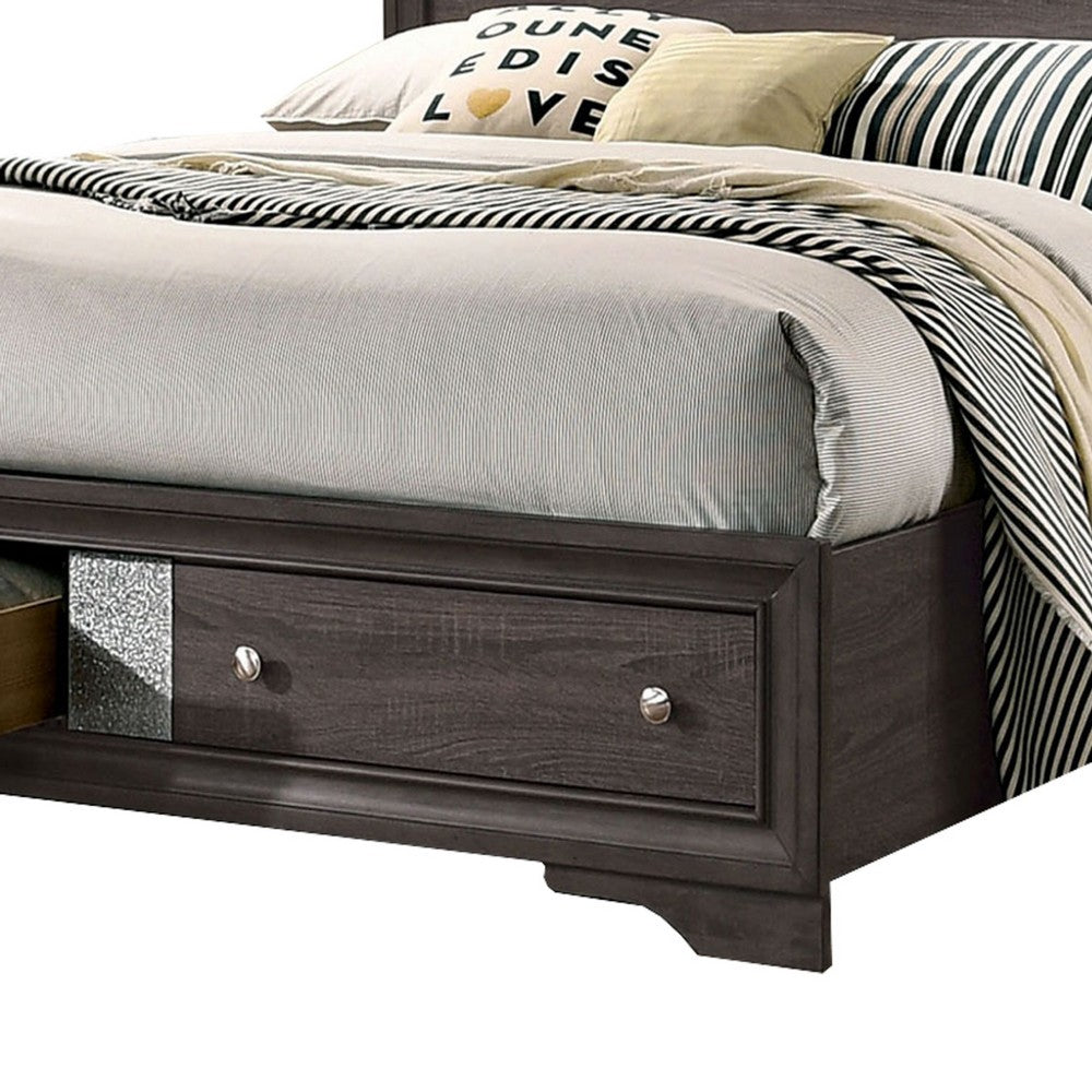Queen Bedroom Set in Gray & Silver with Brown Wood Accents – 3 Piece Set with 2 Nightstands