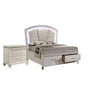 Queen Bedroom Set in Pearl White & Silver with Clear Wood Accents – 2 Piece Set with Nightstand