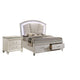 Queen Bedroom Set in Pearl White & Silver with Clear Wood Accents – 2 Piece Set with Nightstand