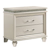 Queen Bedroom Set in Pearl White & Silver with Clear Wood Accents – 2 Piece Set with Nightstand