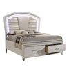Queen Bedroom Set in Pearl White & Silver with Clear Wood Accents – 2 Piece Set with Nightstand