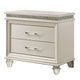 Queen Bedroom Set in Pearl White & Silver with Clear Wood Accents – 2 Piece Set with Nightstand