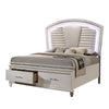 Queen Bedroom Set in Pearl White & Silver with Clear Wood Accents – 2 Piece Set with Nightstand