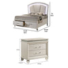 Queen Bedroom Set in Pearl White & Silver with Clear Wood Accents – 2 Piece Set with Nightstand