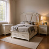 Queen Bedroom Set in Pearl White & Silver with Clear Wood Accents – 2 Piece Set with Nightstand