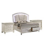 Queen Bedroom Set in Pearl White & Silver with Clear Wood Accents – 3 Piece Set with 2 Nightstands