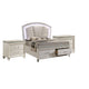 Queen Bedroom Set in Pearl White & Silver with Clear Wood Accents – 3 Piece Set with 2 Nightstands