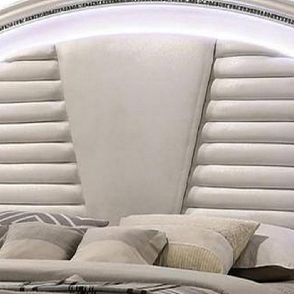 Queen Bedroom Set in Pearl White & Silver with Clear Wood Accents – 3 Piece Set with 2 Nightstands