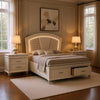 Queen Bedroom Set in Pearl White & Silver with Clear Wood Accents – 3 Piece Set with 2 Nightstands