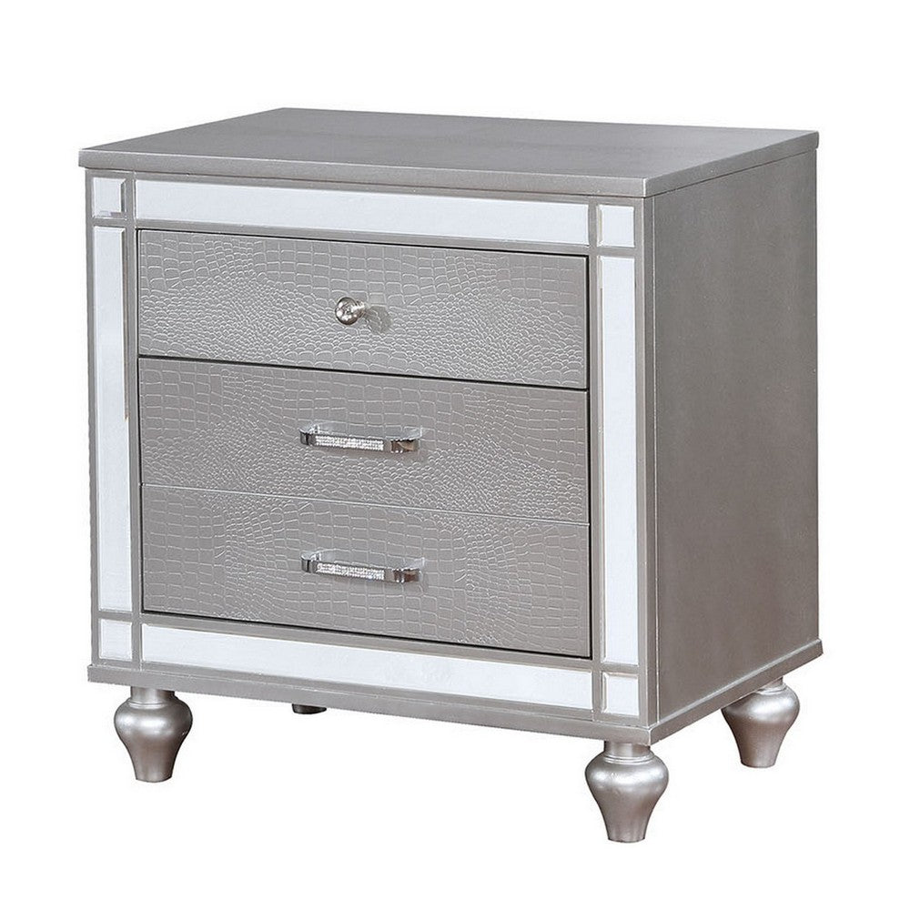 Queen Bedroom Set, Silver Wood, 2 Piece Set with Nightstand