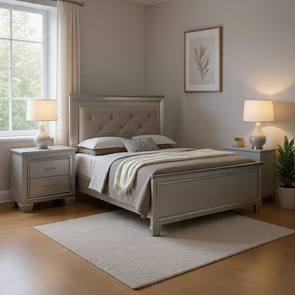 Queen Bedroom Set, Gray Wood, 2 Piece Set with Nightstand