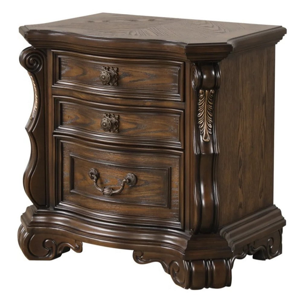 Queen Bedroom Set in Dark Brown & Bronze with Brown Wood – 2 Piece Set with Nightstand