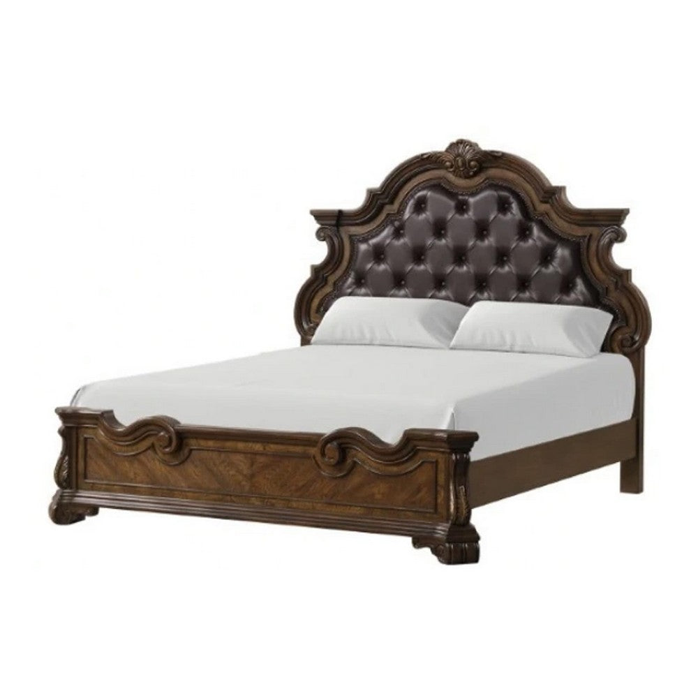 Queen Bedroom Set in Dark Brown & Bronze with Brown Wood – 2 Piece Set with Nightstand