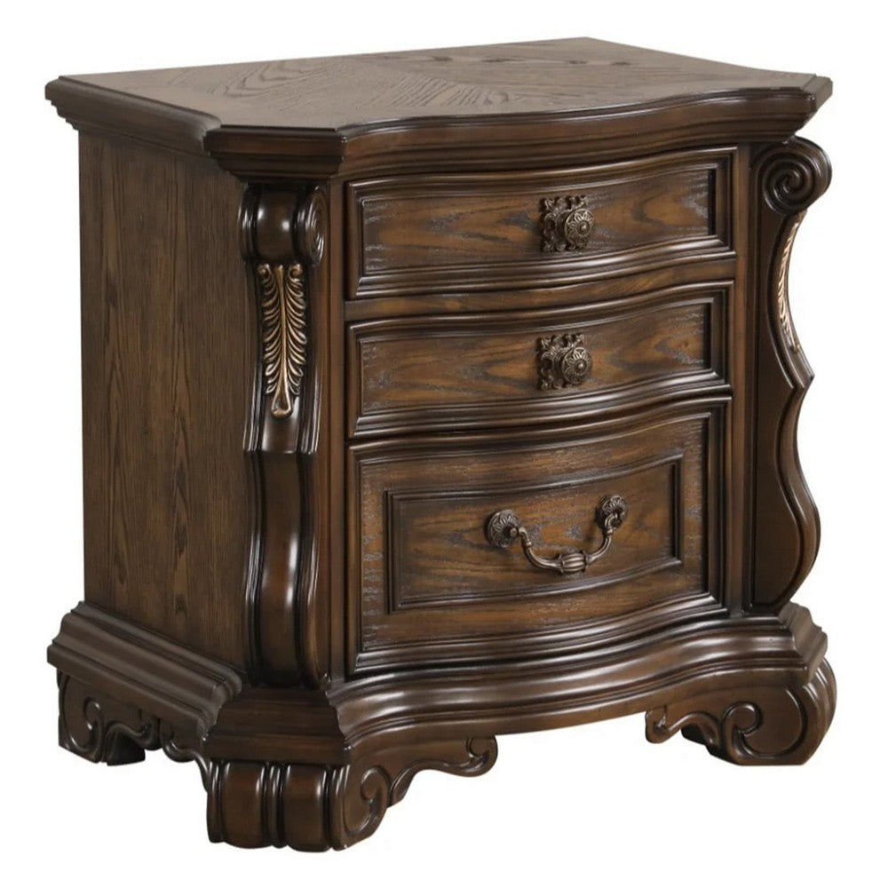 Queen Bedroom Set in Dark Brown & Bronze with Brown Wood – 2 Piece Set with Nightstand