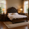 Queen Bedroom Set in Dark Brown & Bronze with Brown Wood – 3 Piece Set with 2 Nightstands