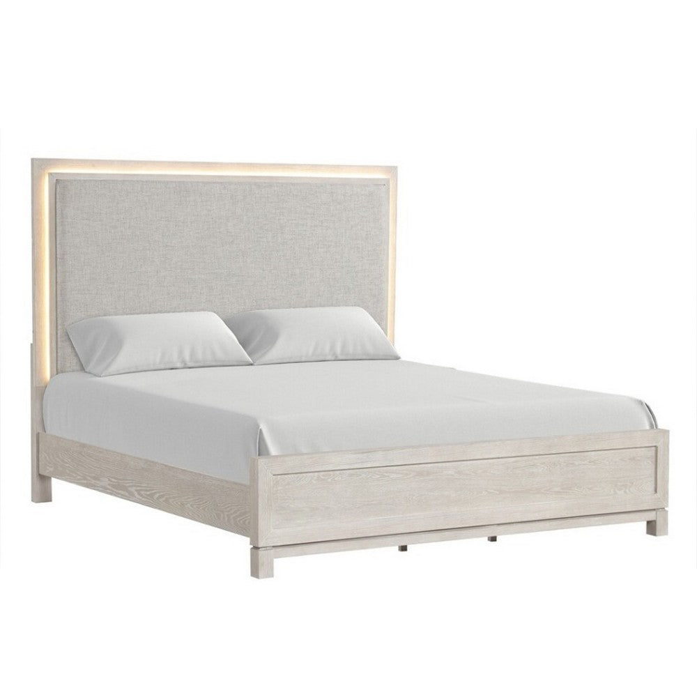 Queen Bedroom Set in Weathered Gray Wood with White & Silver Accents – 2 Piece Set with Nightstand