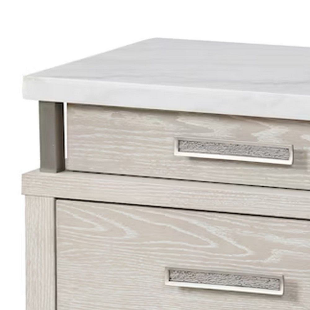 Queen Bedroom Set in Weathered Gray Wood with White & Silver Accents – 2 Piece Set with Nightstand