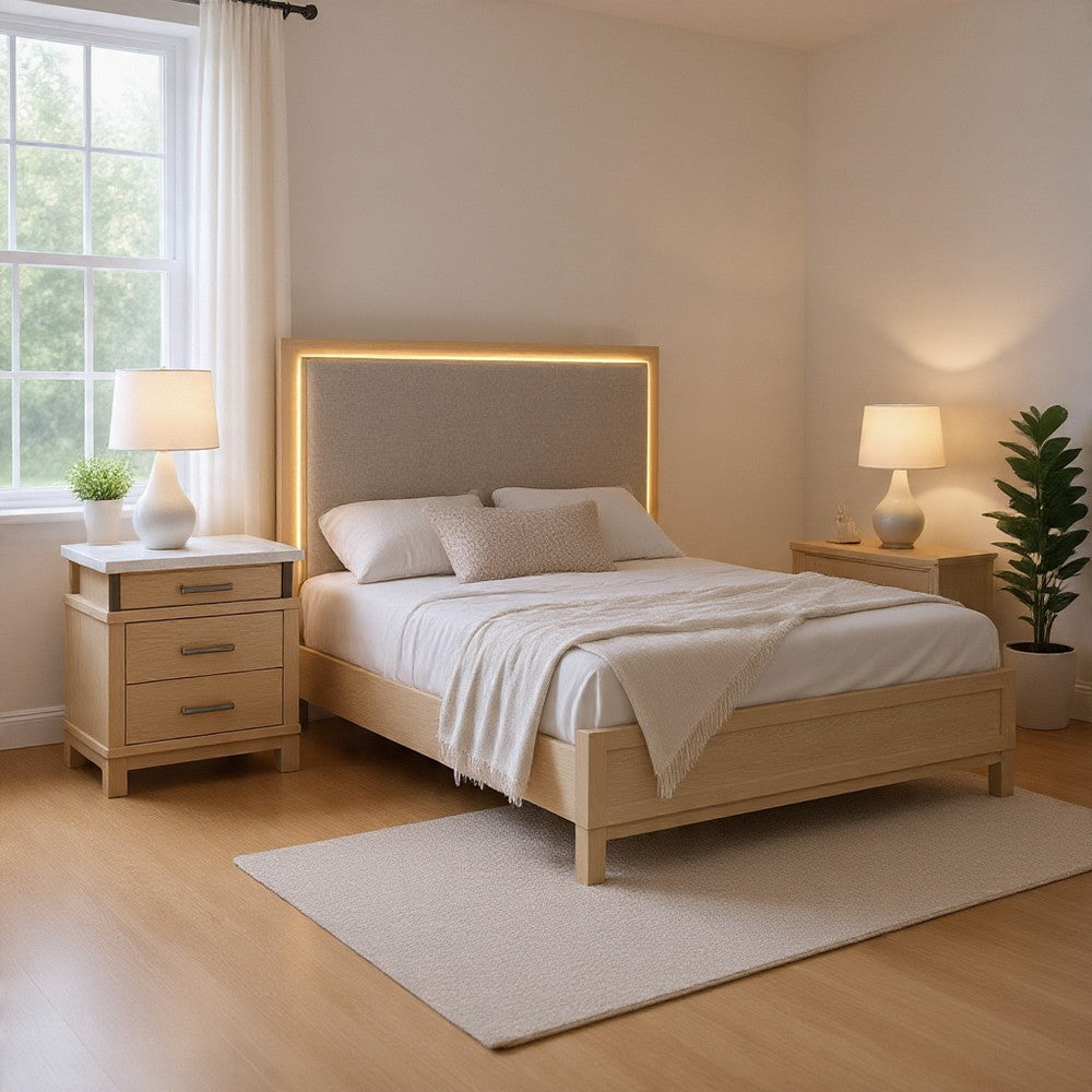 Queen Bedroom Set in Weathered Gray Wood with White & Silver Accents – 2 Piece Set with Nightstand