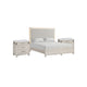 Queen Bedroom Set in Weathered Gray Wood with White & Silver Accents – 3 Piece Set with 2 Nightstands