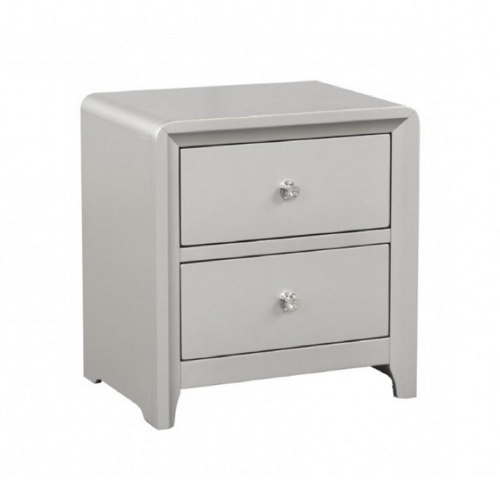 Queen Bedroom Set, Champagne Gray, Nickel, Champagne Silver Wood, 2 Piece Set with Nightstand