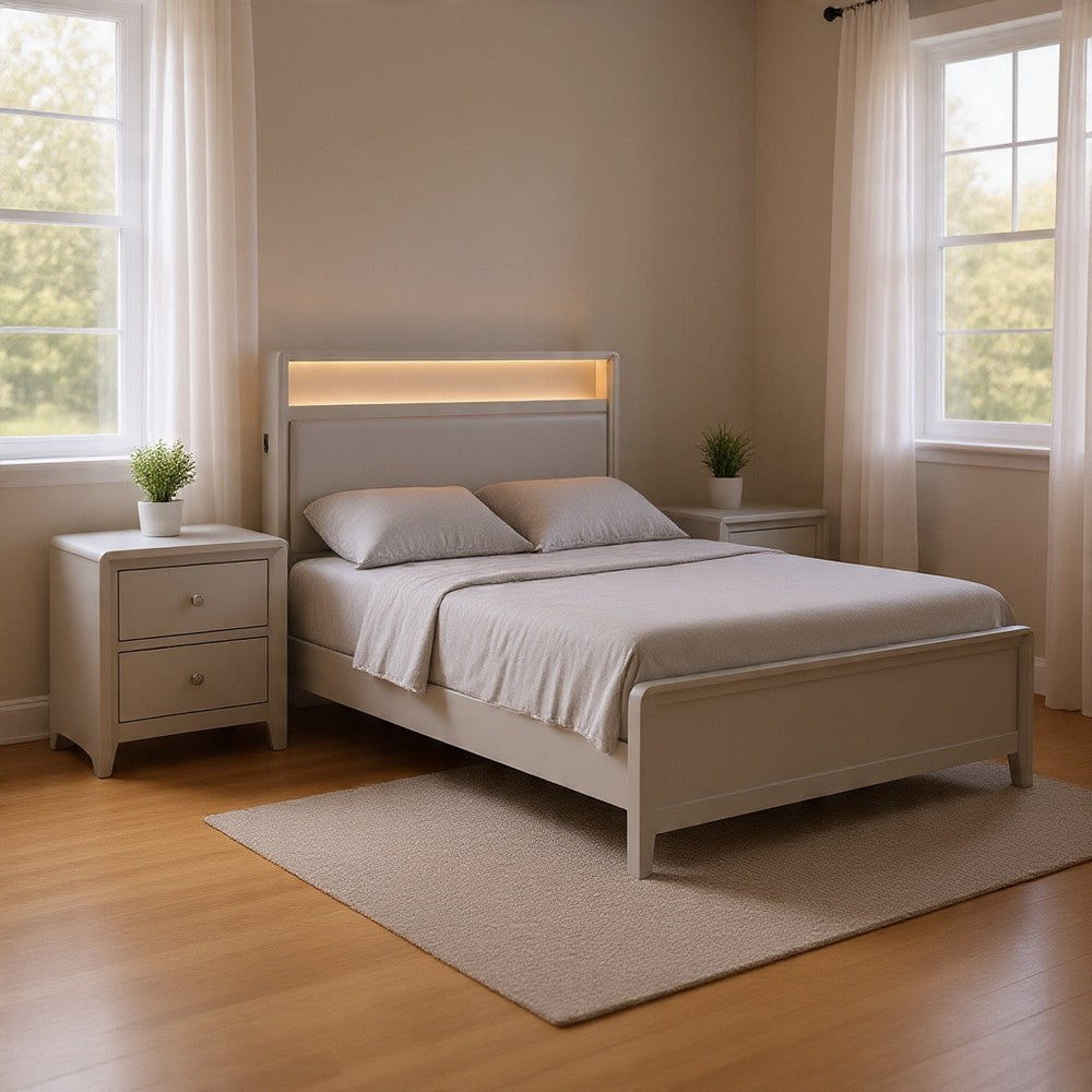 Queen Bedroom Set, Champagne Gray, Nickel, Champagne Silver Wood, 2 Piece Set with Nightstand