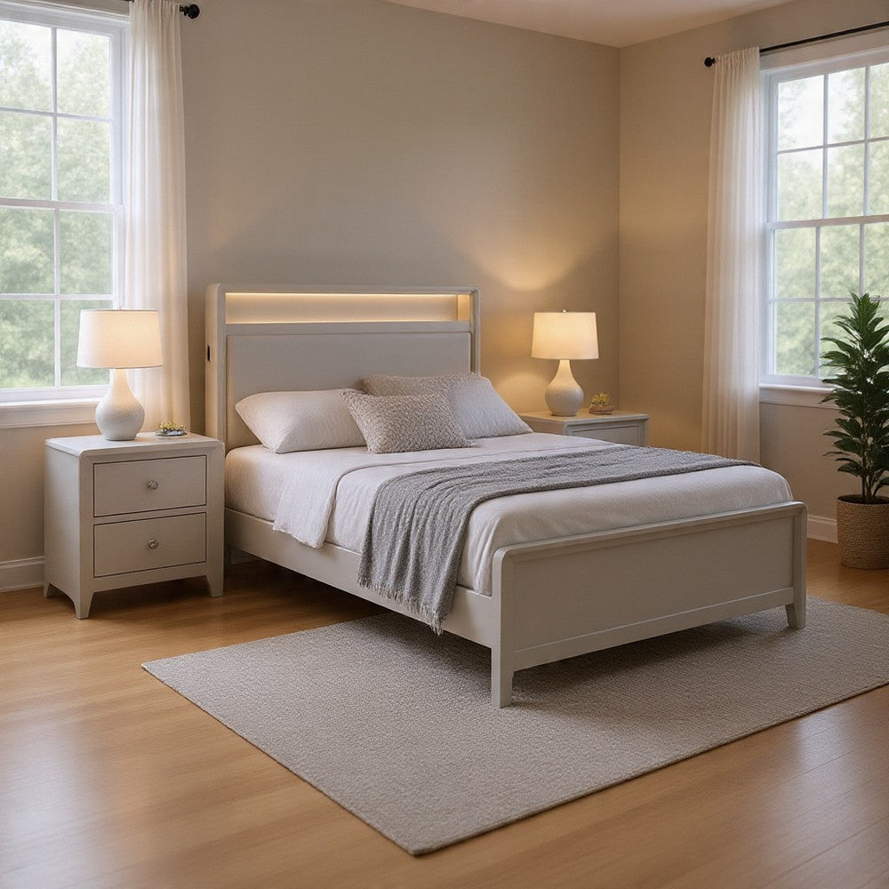Queen Bedroom Set, Champagne Gray, Nickel, Champagne Silver Wood, 2 Piece Set with Nightstand