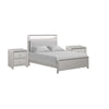 Queen Bedroom Set, Champagne Gray, Nickel, Champagne Silver Wood, 3 Piece Set with 2 Nightstands
