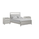 Queen Bedroom Set, Champagne Gray, Nickel, Champagne Silver Wood, 3 Piece Set with 2 Nightstands