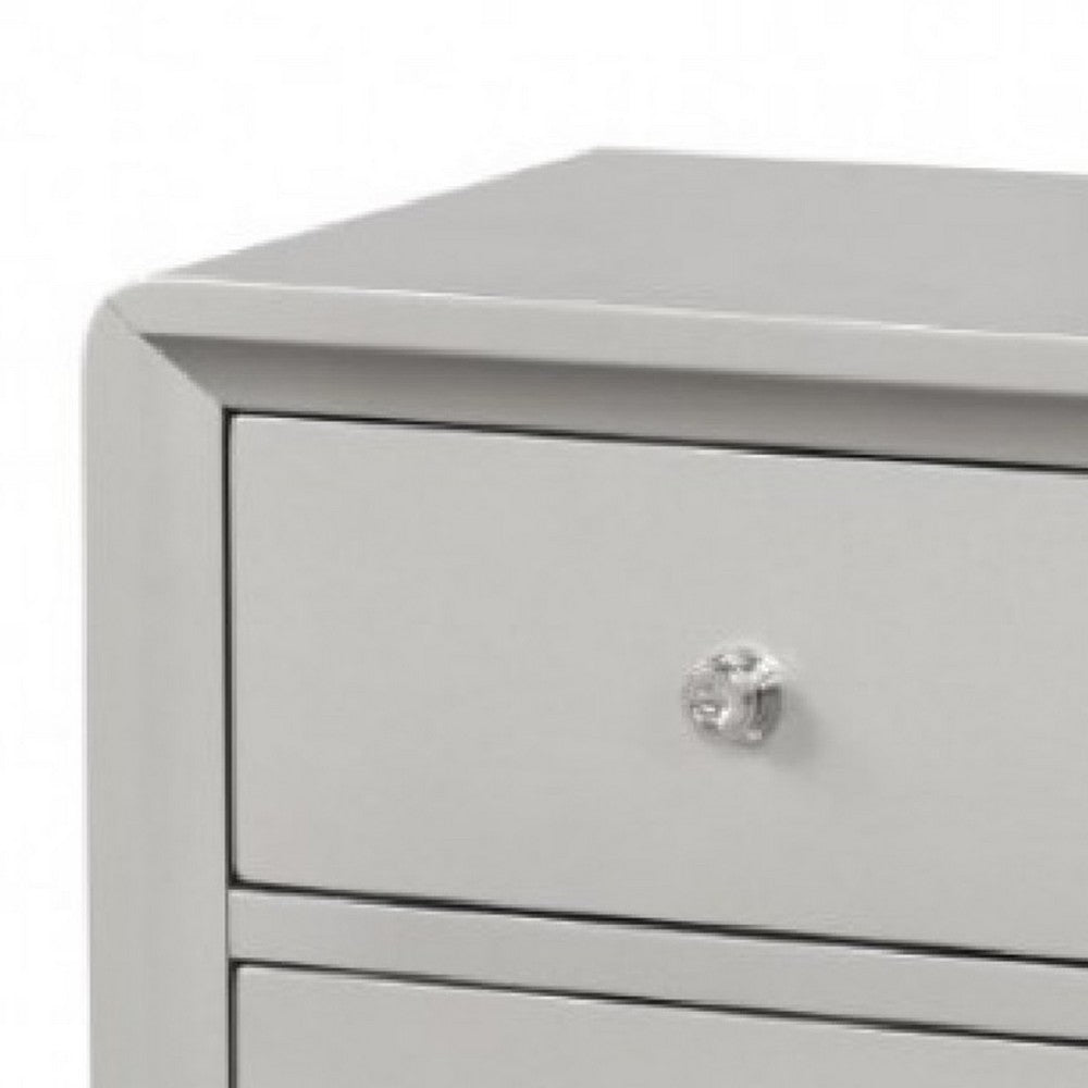 Queen Bedroom Set, Champagne Gray, Nickel, Champagne Silver Wood, 3 Piece Set with 2 Nightstands
