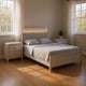 Queen Bedroom Set, Champagne Gray, Nickel, Champagne Silver Wood, 3 Piece Set with 2 Nightstands