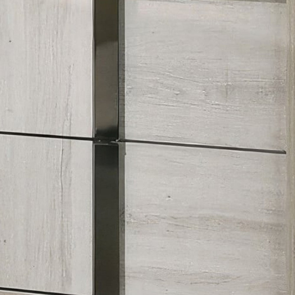 Queen Bedroom Set, White Wash, Chrome, 2 Piece Set with Nightstand