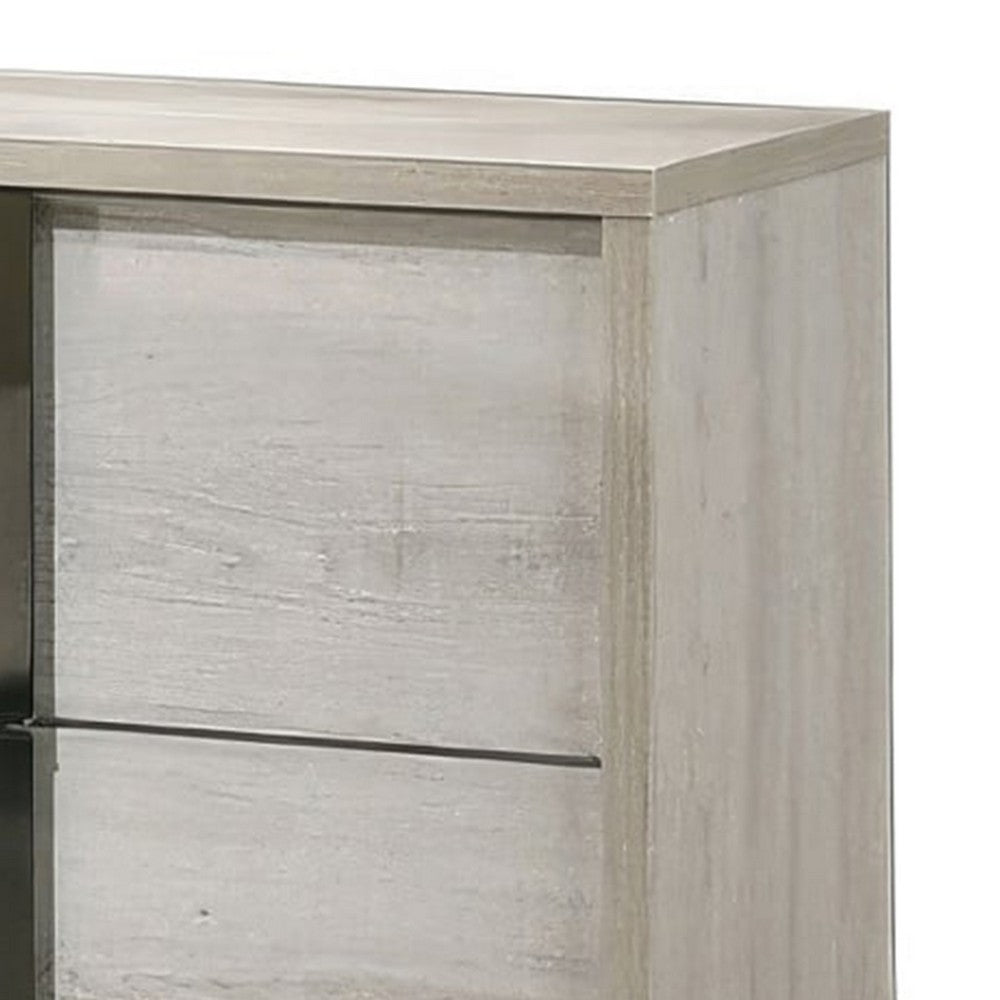 Queen Bedroom Set, White Wash, Chrome, 3 Piece Set with 2 Nightstands