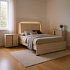 Queen Bedroom Set, White Wash, Chrome, 3 Piece Set with 2 Nightstands