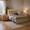 Queen Bedroom Set, White Wash, Chrome, 3 Piece Set with 2 Nightstands