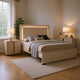 Queen Bedroom Set, White Wash, Chrome, 3 Piece Set with 2 Nightstands
