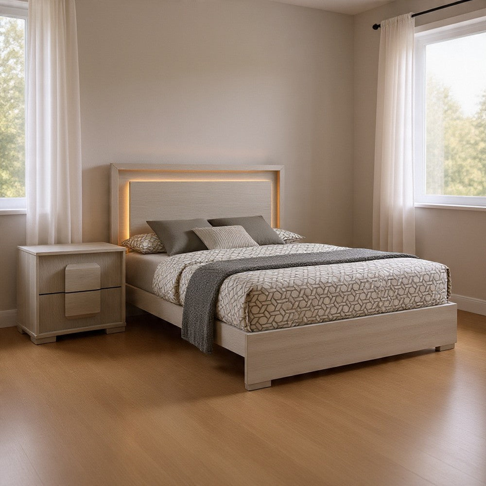 Queen Bedroom Set, White Wash, Stone Gray, 2 Piece Set with Nightstand