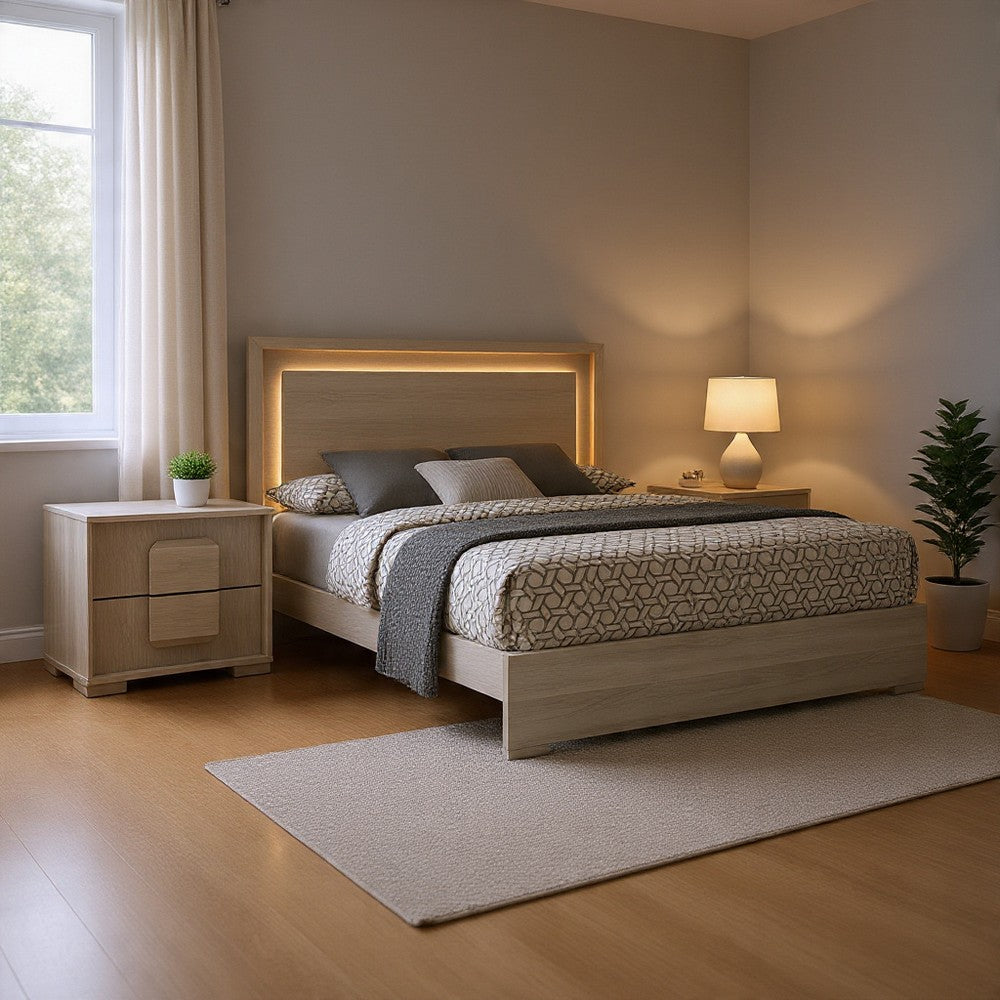 Queen Bedroom Set, White Wash, Stone Gray, 2 Piece Set with Nightstand
