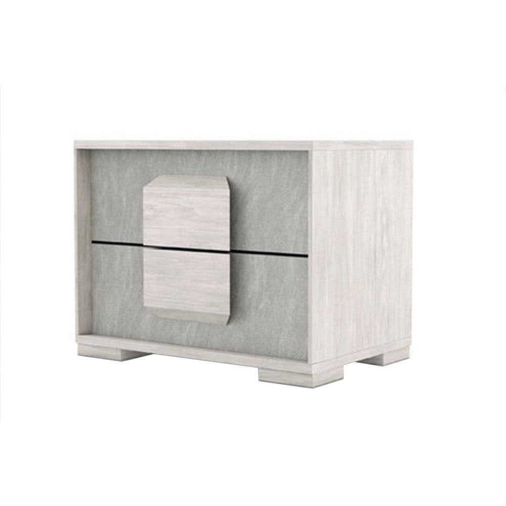 Queen Bedroom Set, White Wash, Stone Gray, 3 Piece Set with 2 Nightstands