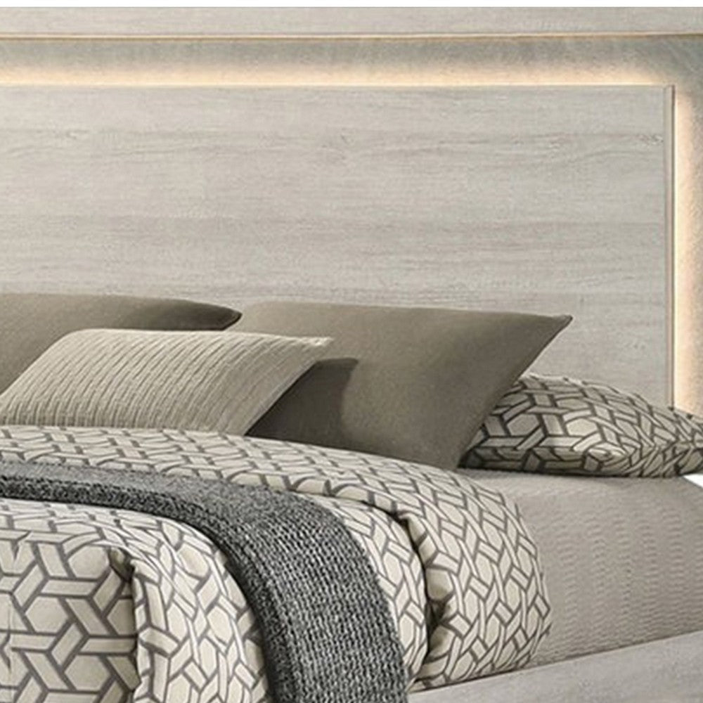 Queen Bedroom Set, White Wash, Stone Gray, 3 Piece Set with 2 Nightstands