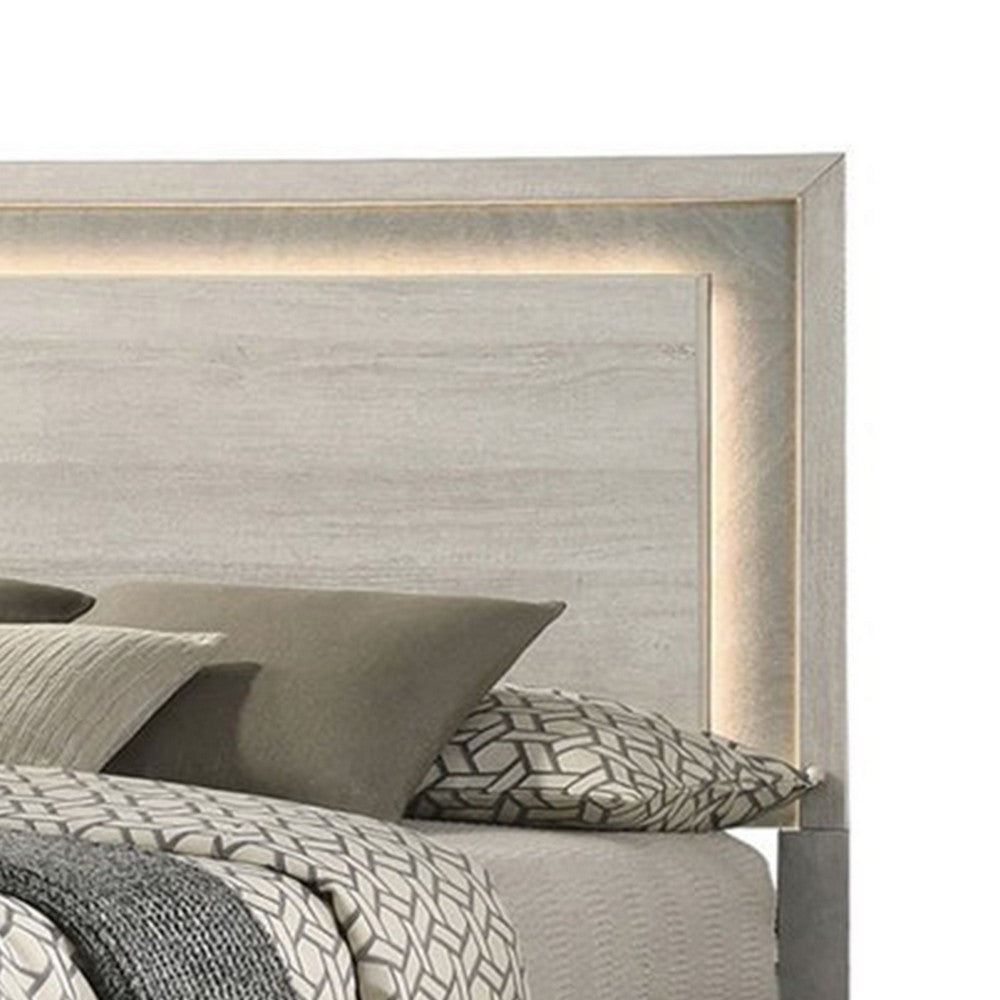 Queen Bedroom Set, White Wash, Stone Gray, 3 Piece Set with 2 Nightstands
