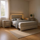 Queen Bedroom Set, White Wash, Stone Gray, 3 Piece Set with 2 Nightstands