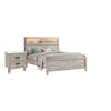 Queen Bedroom Set, White Wash, Black Wood, 2 Piece Set with Nightstand