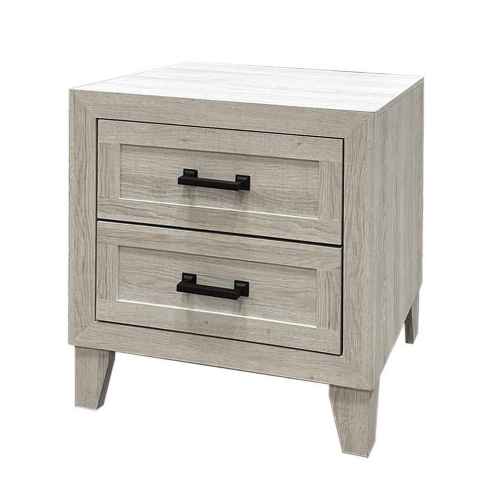 Queen Bedroom Set, White Wash, Black Wood, 2 Piece Set with Nightstand