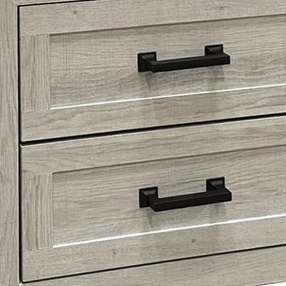 Queen Bedroom Set, White Wash, Black Wood, 2 Piece Set with Nightstand