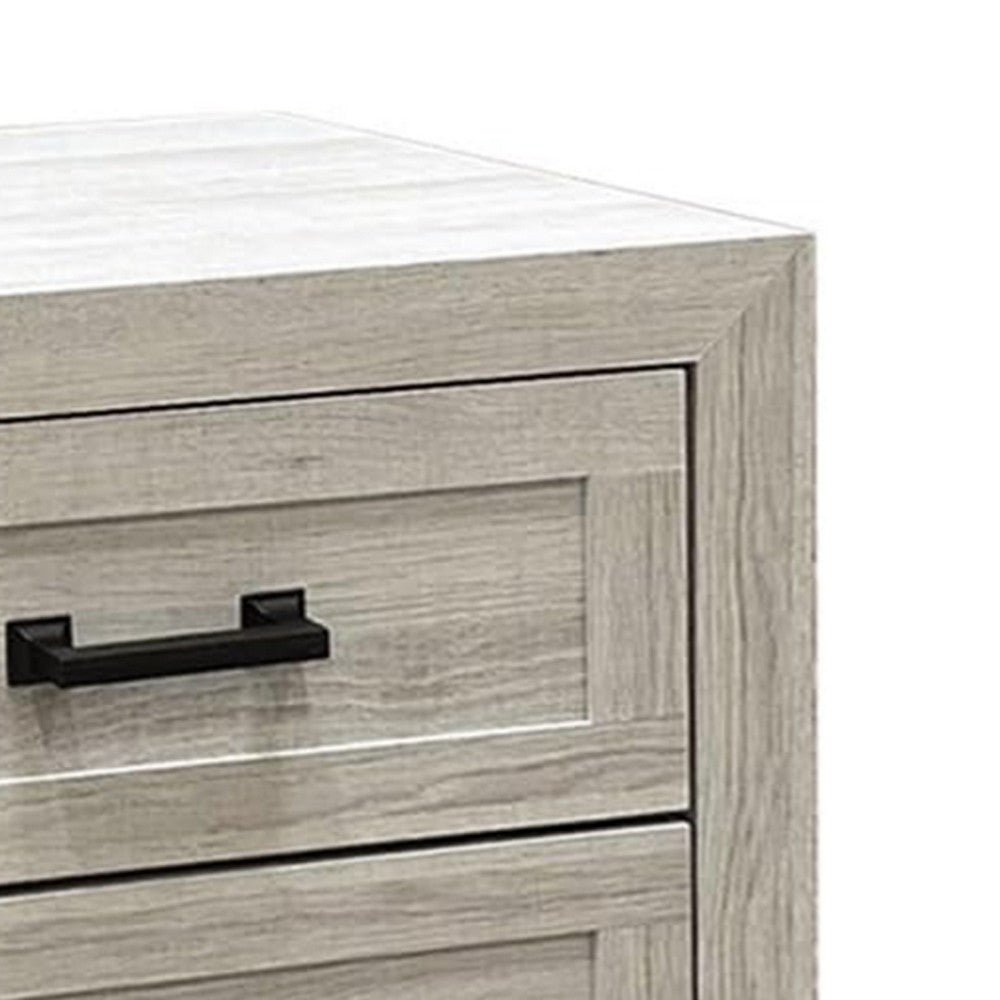 Queen Bedroom Set, White Wash, Black Wood, 3 Piece Set with 2 Nightstands