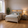 Queen Bedroom Set, White Wash, Black Wood, 3 Piece Set with 2 Nightstands