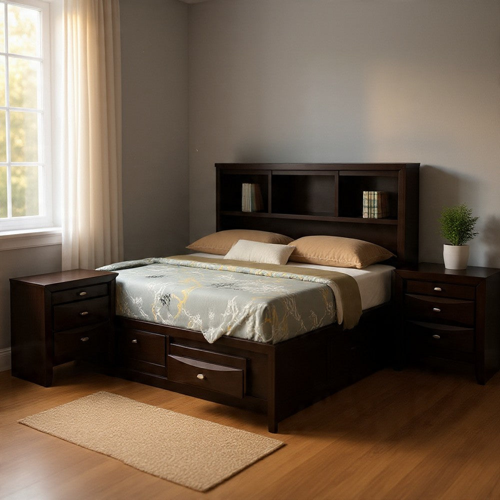 Queen Bedroom Set in Black & Nickel Wood – 2 Piece Set with Nightstand