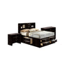 Queen Bedroom Set in Black & Nickel Wood – 3 Piece Set with 2 Nightstands