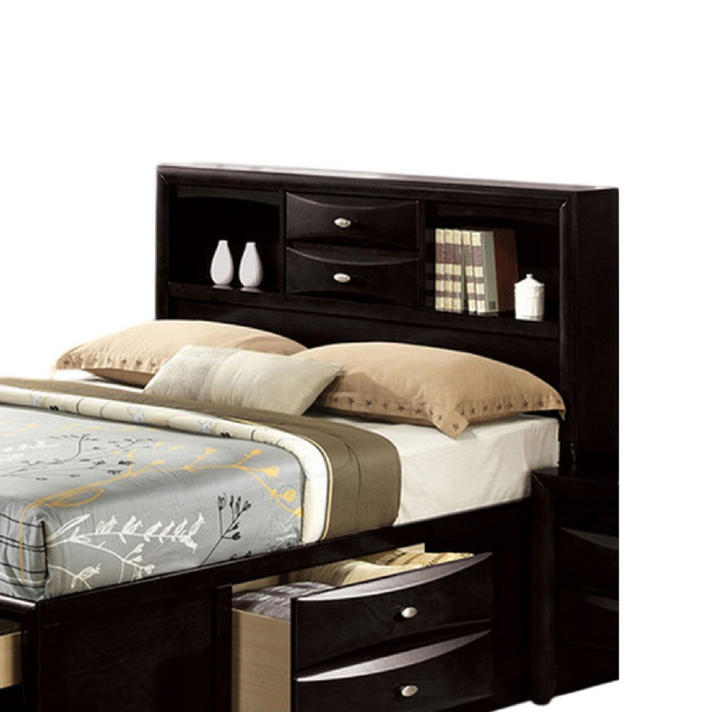 Queen Bedroom Set in Black & Nickel Wood – 3 Piece Set with 2 Nightstands