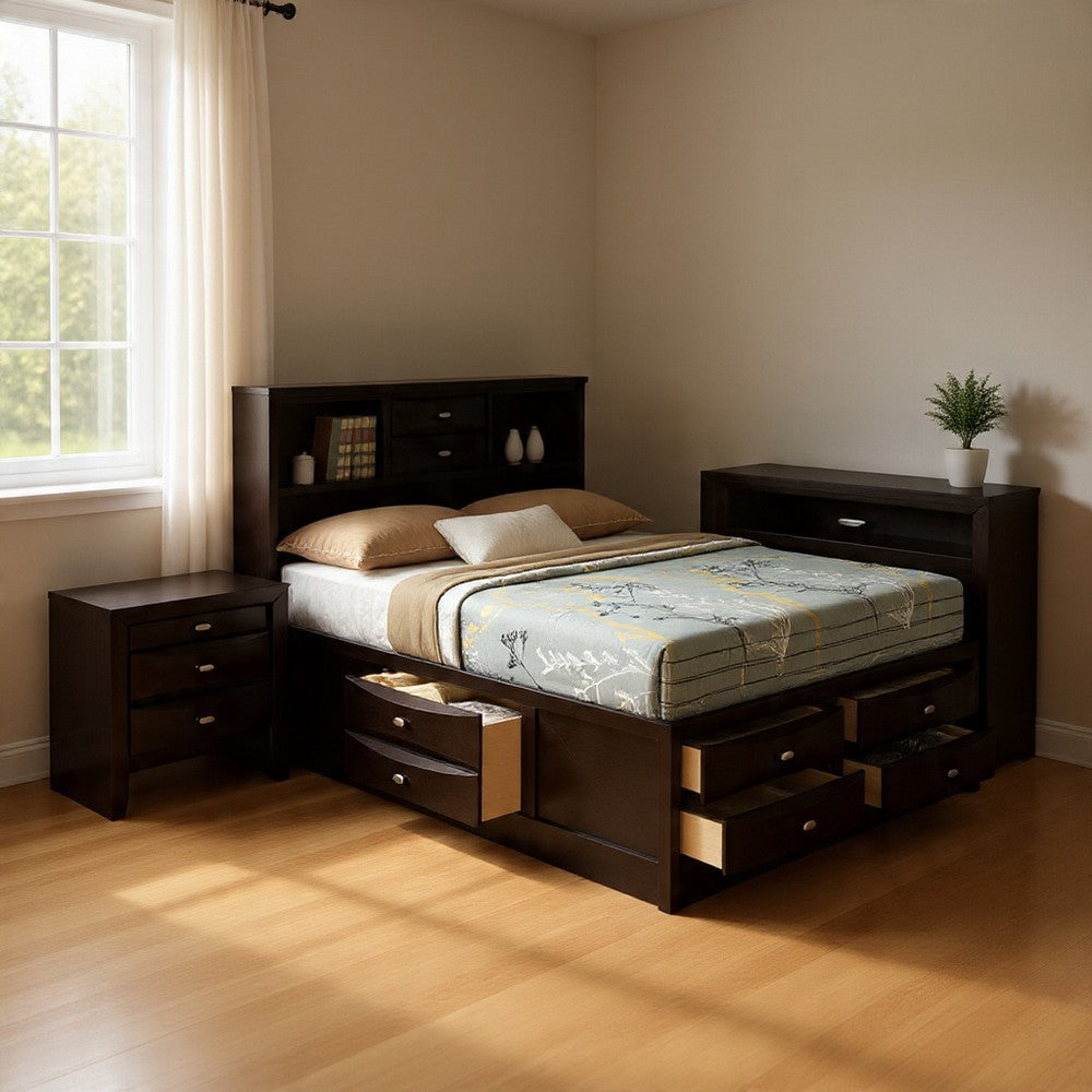 Queen Bedroom Set in Black & Nickel Wood – 3 Piece Set with 2 Nightstands